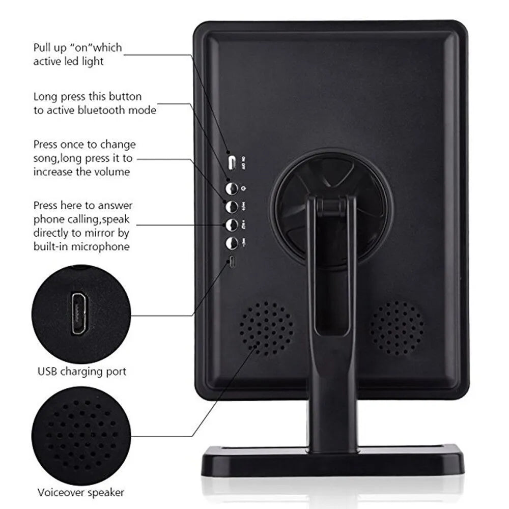 Espelho de maquiagem LED Bluetooth