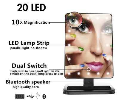 مرآة مكياج LED بلوتوث